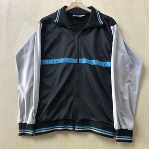 Vintage Winning Ways Track Jacket Mens Large Black Full Zip Colorblock Striped